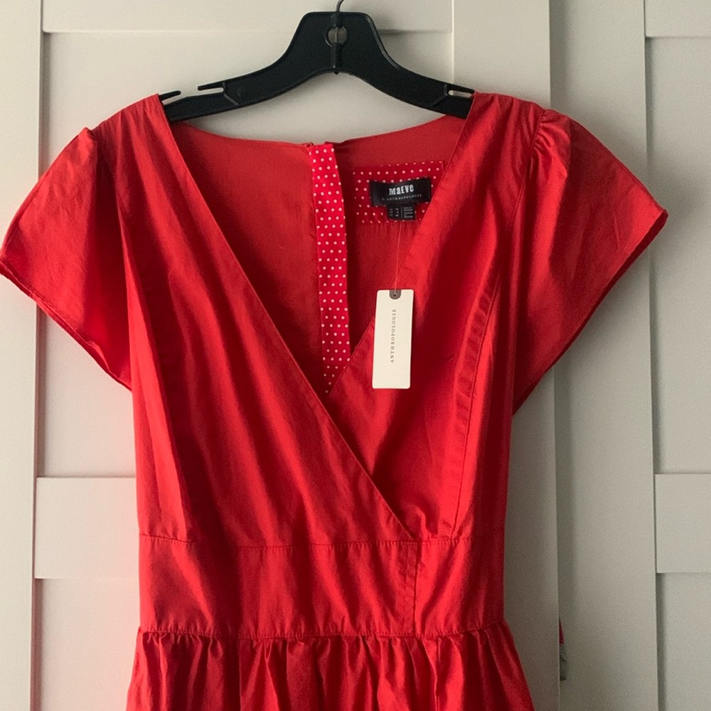 Maeve red crisp cotton midi dress